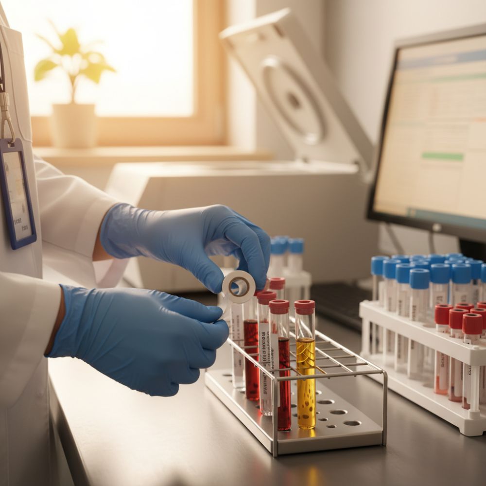 Profesional de la salud realizando un análisis de laboratorio clínico en un entorno hospitalario moderno