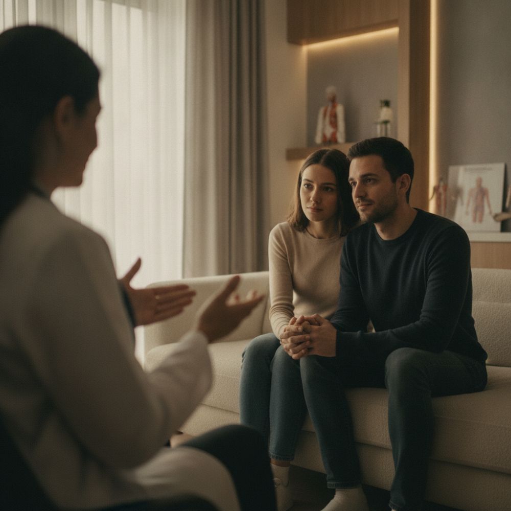 Representación de una escena médica de fertilidad con un ambiente de contención y tecnología de vanguardia