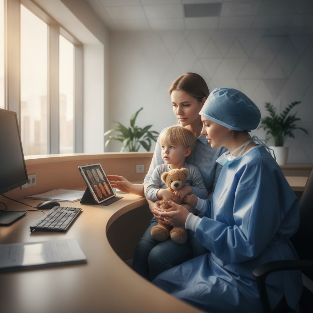Representación médica del cuidado de la salud de un niño en un entorno hospitalario de alta complejidad
