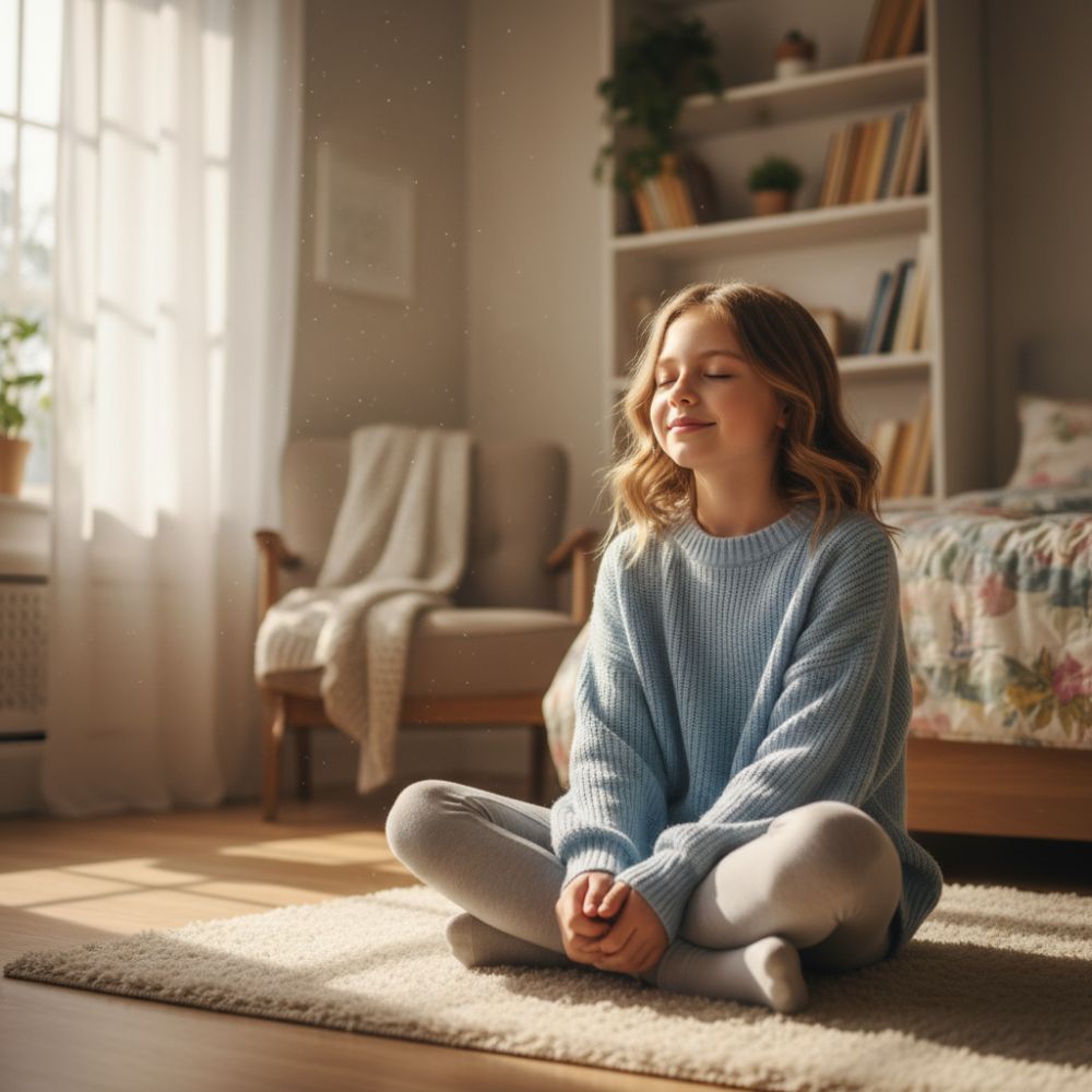 Médica pediatra dialogando con una niña y su madre en un consultorio, transmitiendo tranquilidad y cuidado profesional