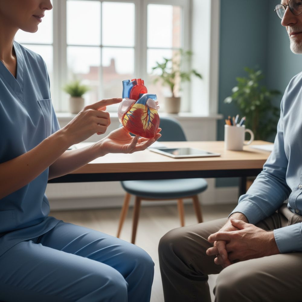 Médicos especialistas en cardiología revisando estudios de alta complejidad en un entorno hospitalario profesional